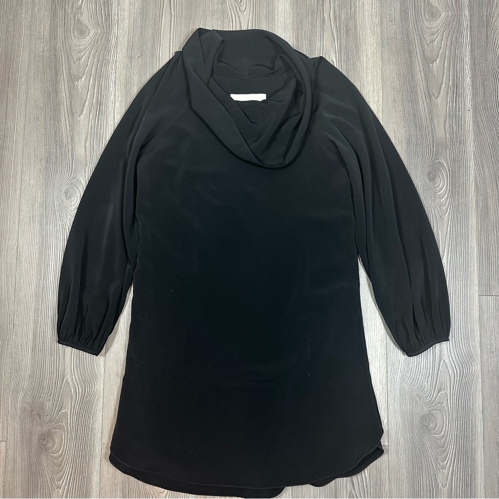 Thread Social Black Cowl Neck Long Sleeve Dress Purple Stitching Cocktail Party